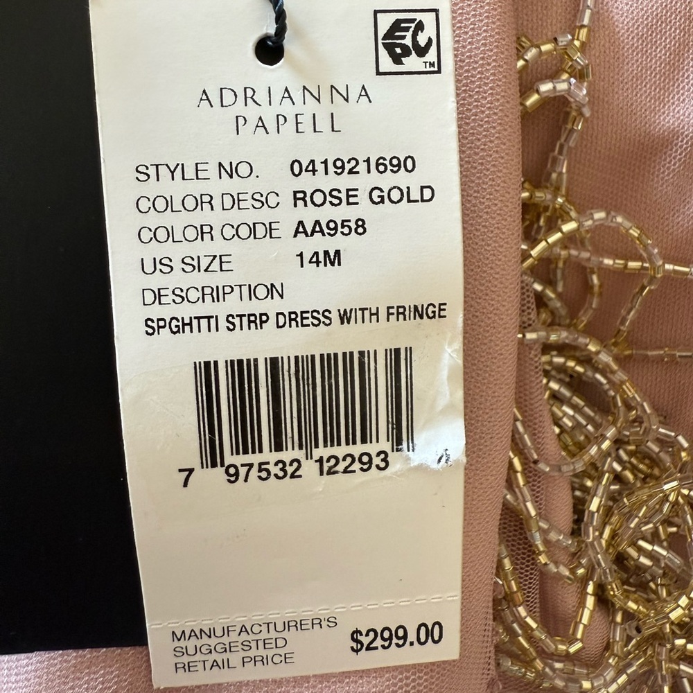NWT Adrianna Papell Beaded Fringe Mesh Slip dress rose gold size 14 - Picture 14 of 14